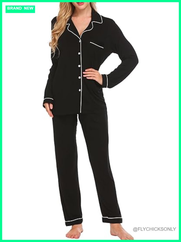 Women's Long Sleeve Button Down Pajama Set - Soft Rayon Lounge Set